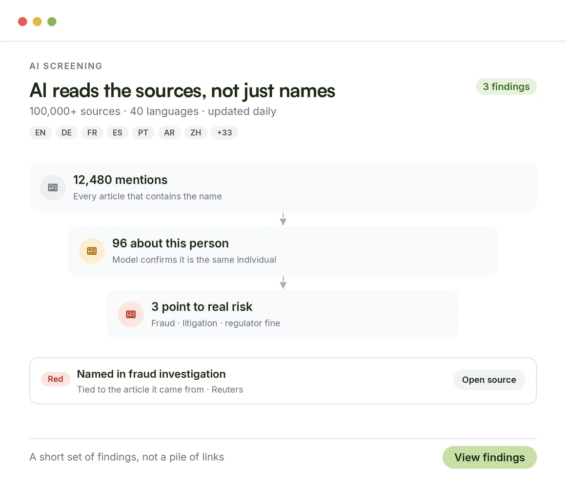 Screen for negative news, powered by AI