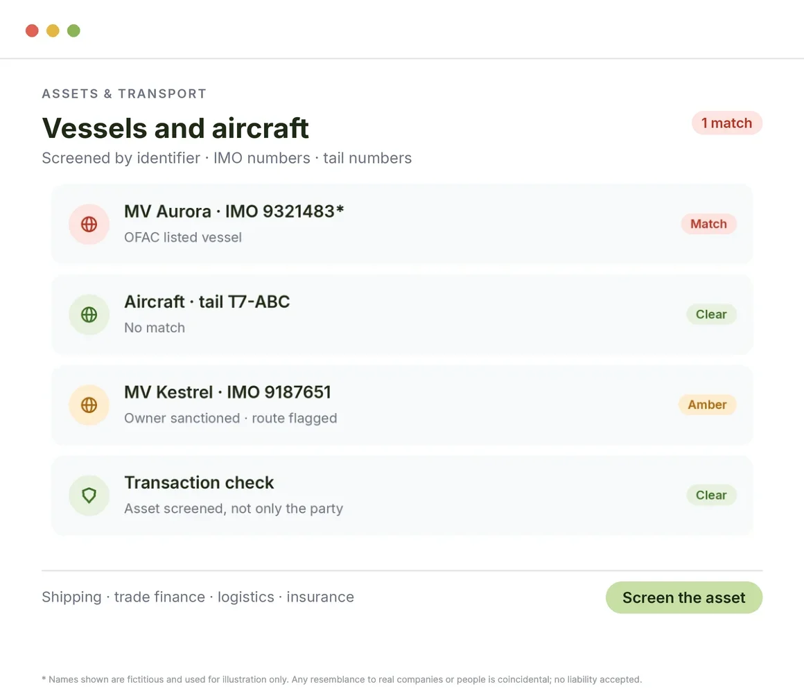 Checking assets and transport records