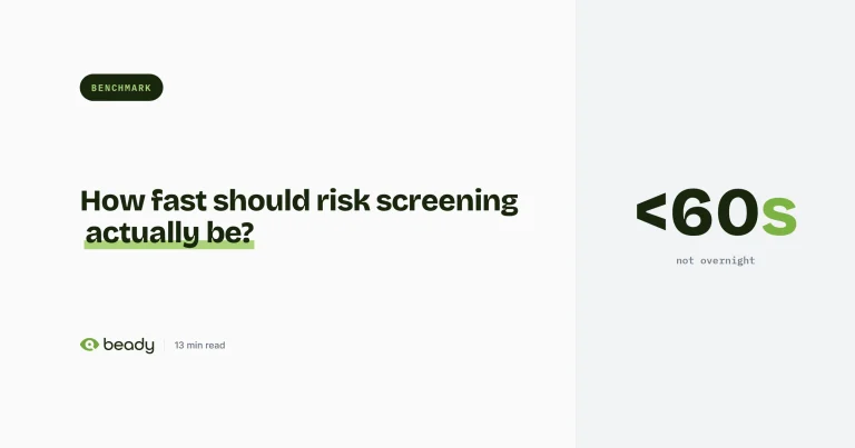 Cover illustration for the article “How fast should risk screening be? Speed benchmarks for due diligence teams”