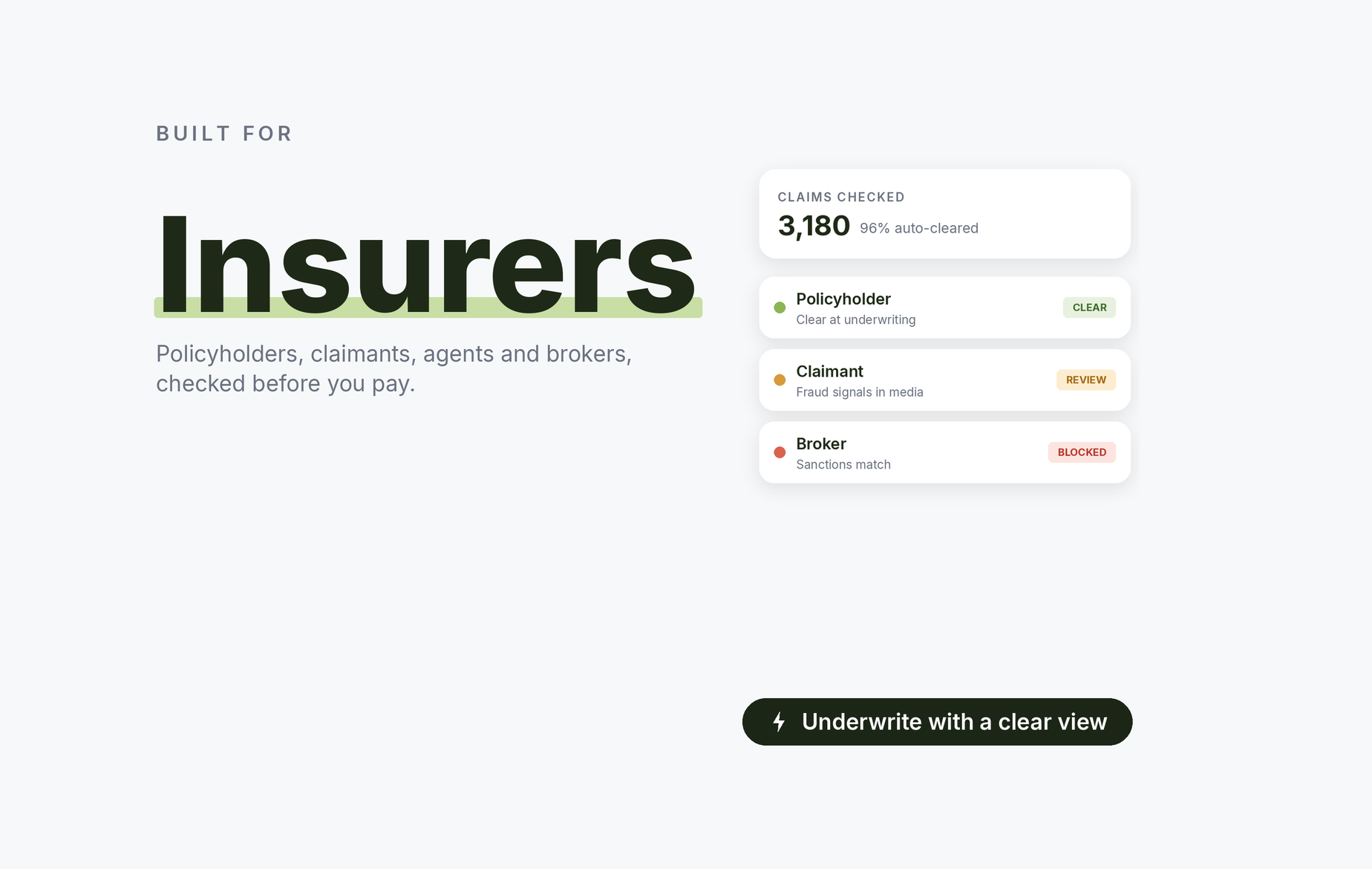 Beady for insurers: policyholders, claimants, agents and brokers checked before you pay
