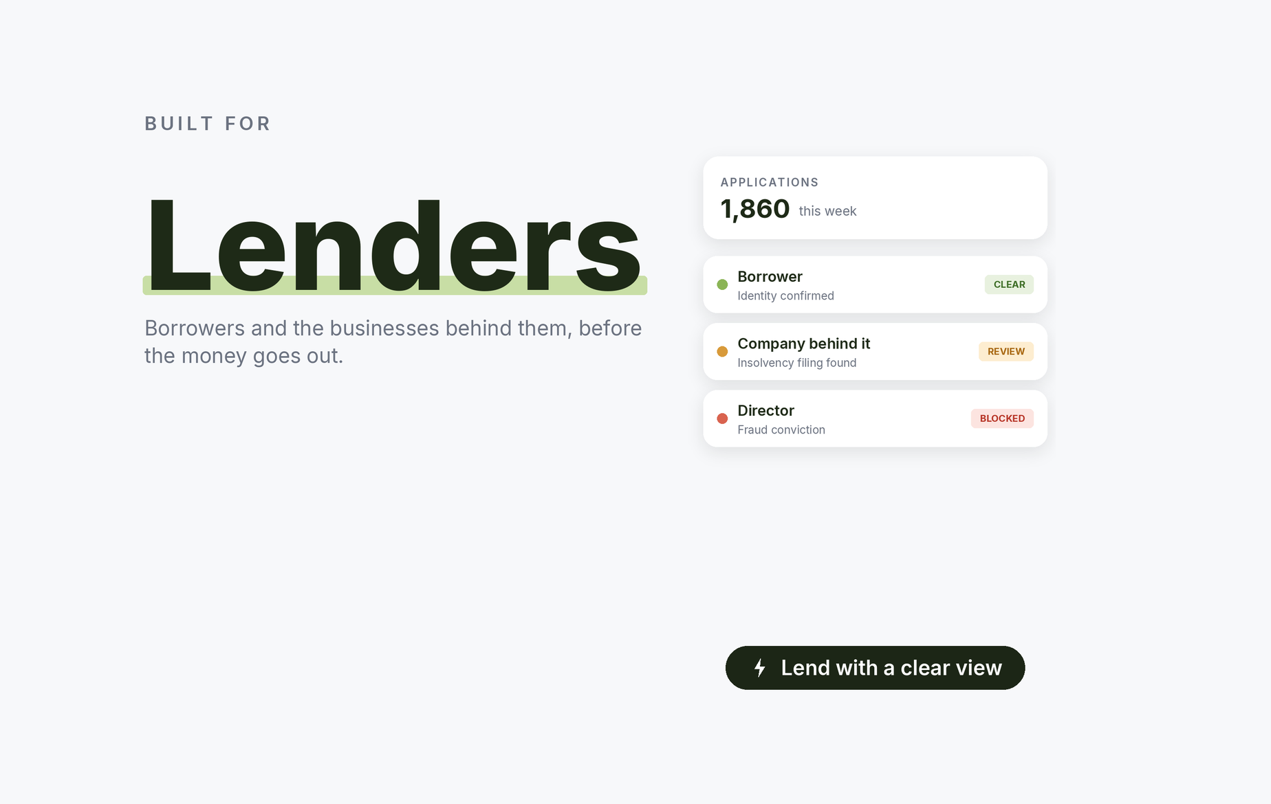 Beady for lenders: borrowers and the businesses behind them checked before the money goes out