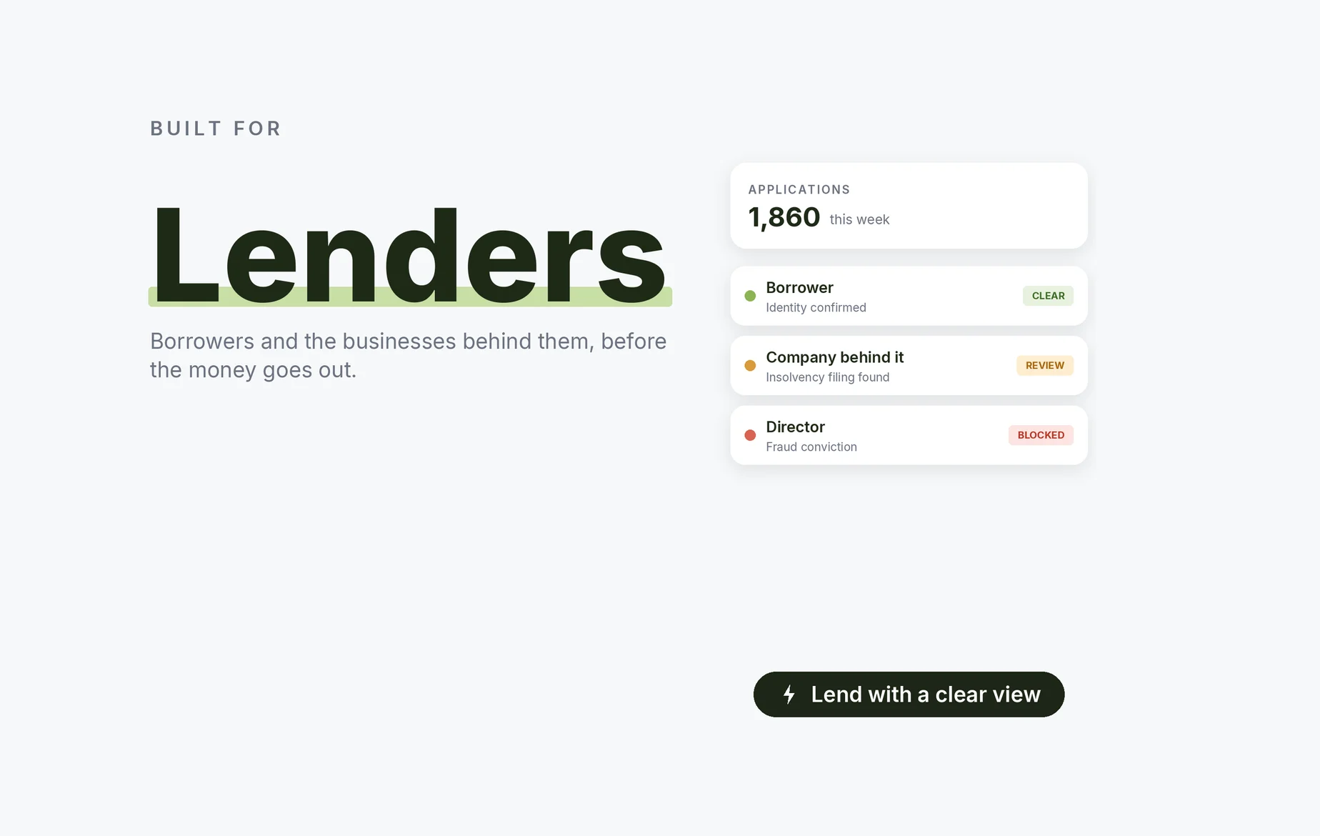 Beady for lenders: borrowers and the businesses behind them checked before the money goes out
