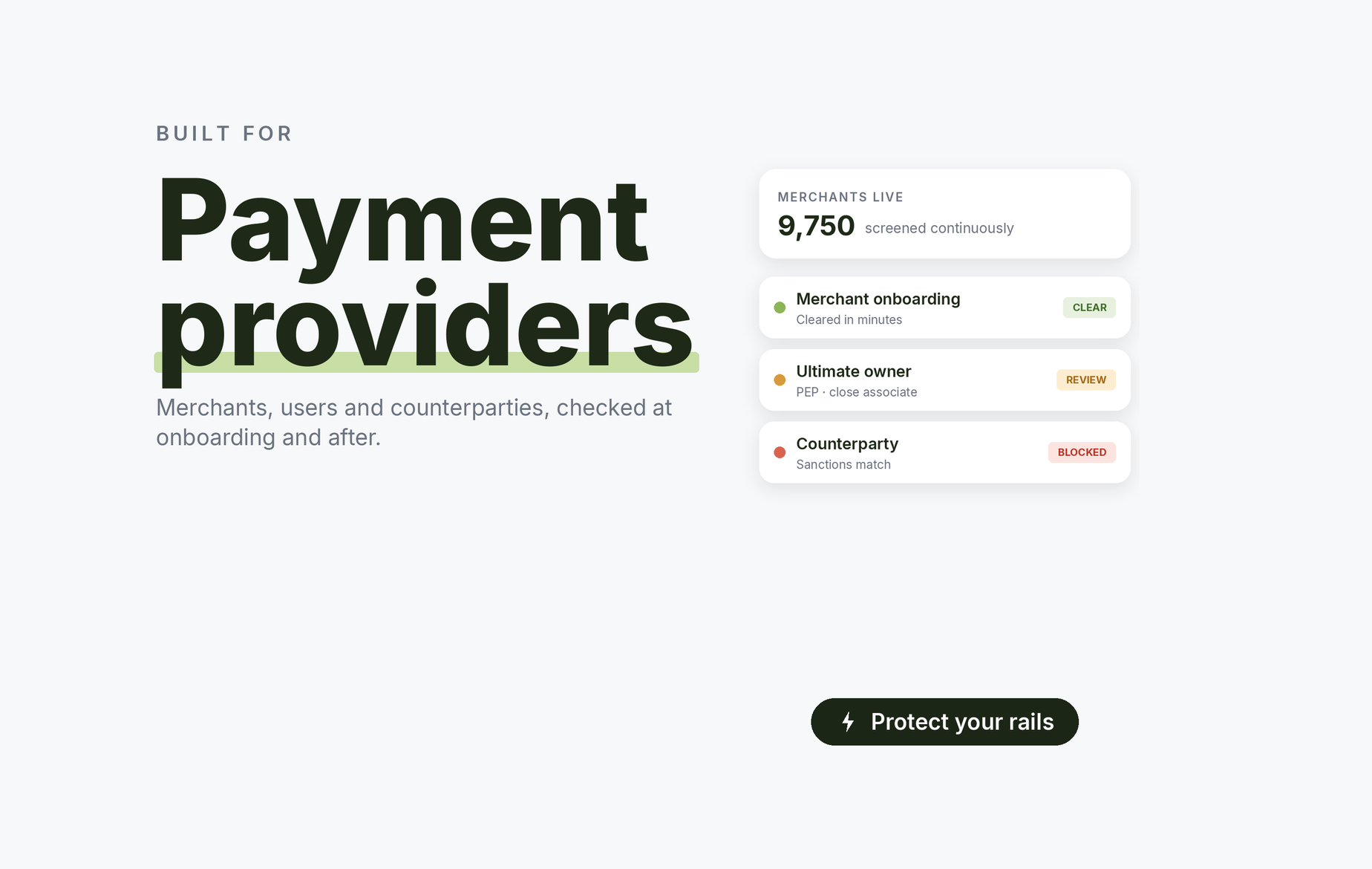 Beady for payment providers and EMIs: merchants, users and counterparties screened continuously
