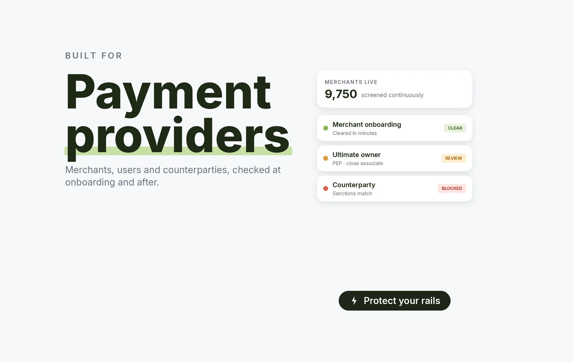 Beady for payment providers and EMIs: merchants, users and counterparties screened continuously