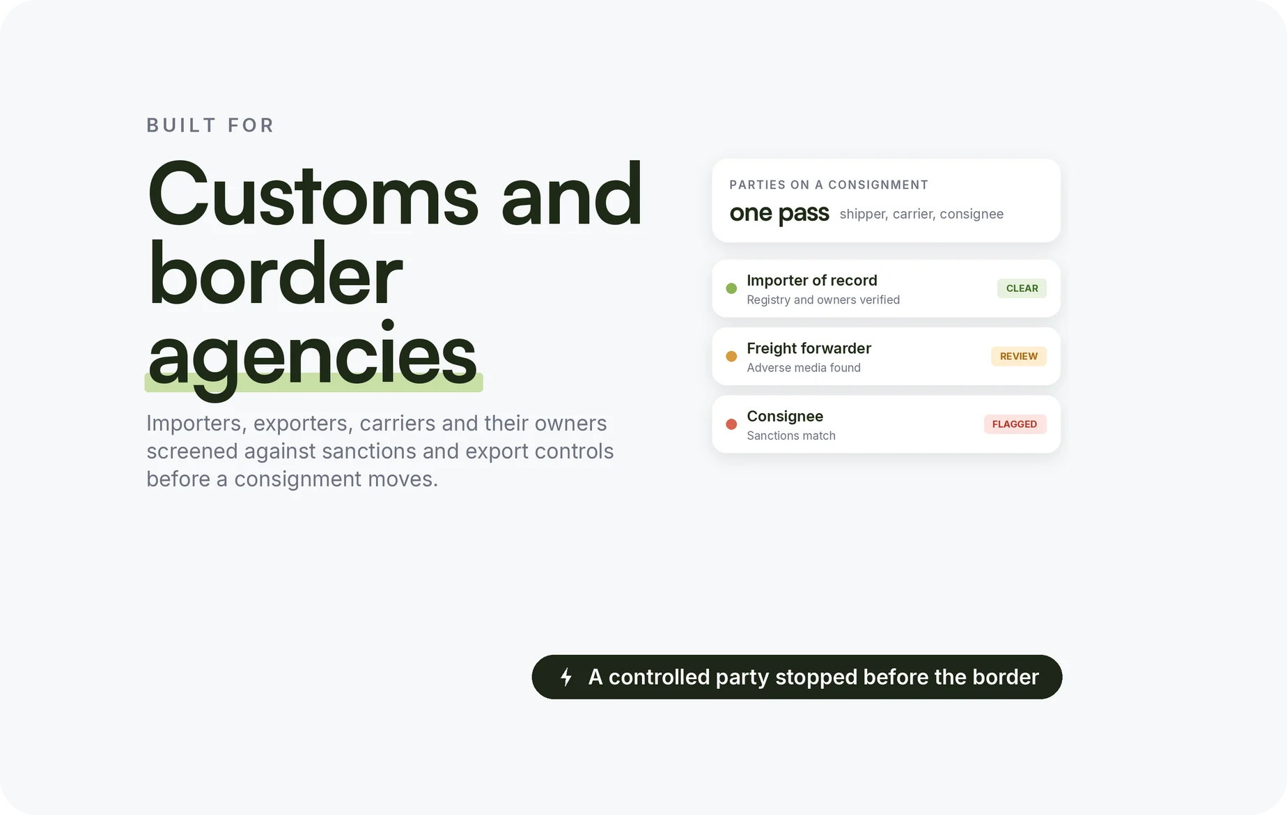 Beady for customs and border agencies