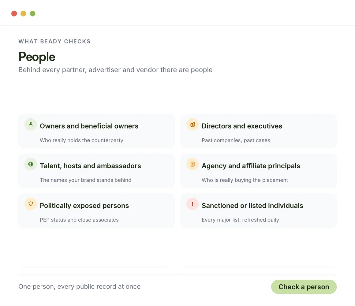 What Beady checks: people in media and telecom