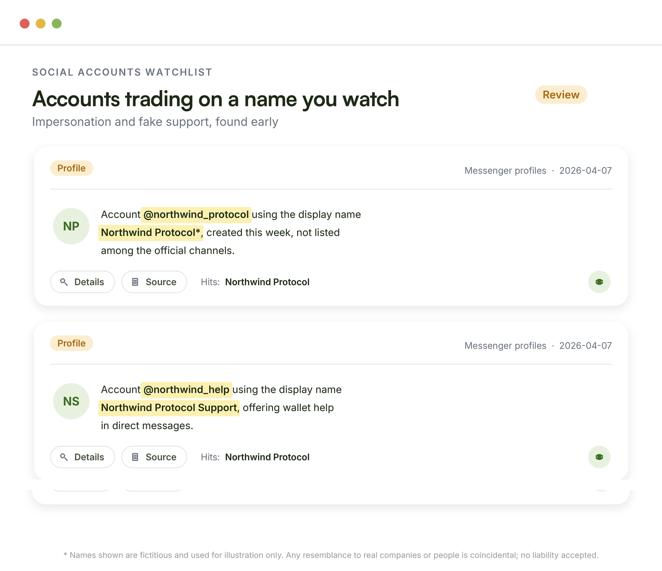 Social Accounts Watchlist