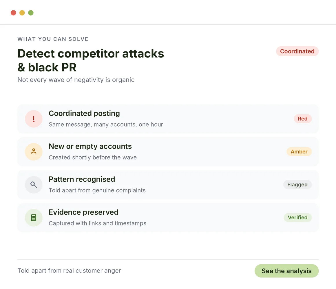 Detect Competitor Attacks and Black PR