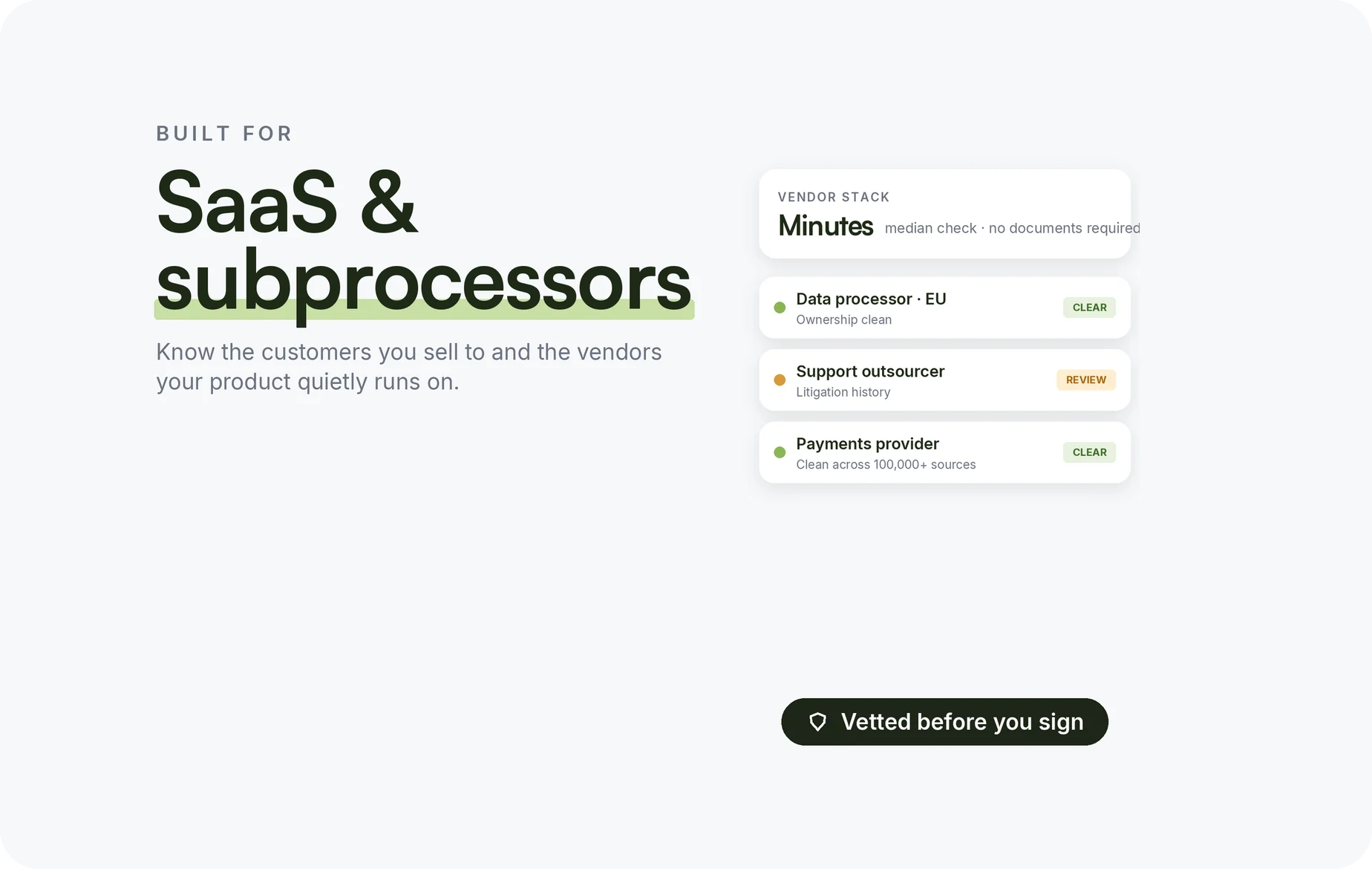 Customer and subprocessor screening for SaaS startups