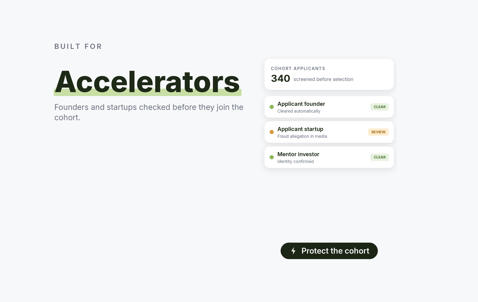 Beady for accelerators: cohort applicants screened before selection, an applicant startup with a fraud allegation in the media under review