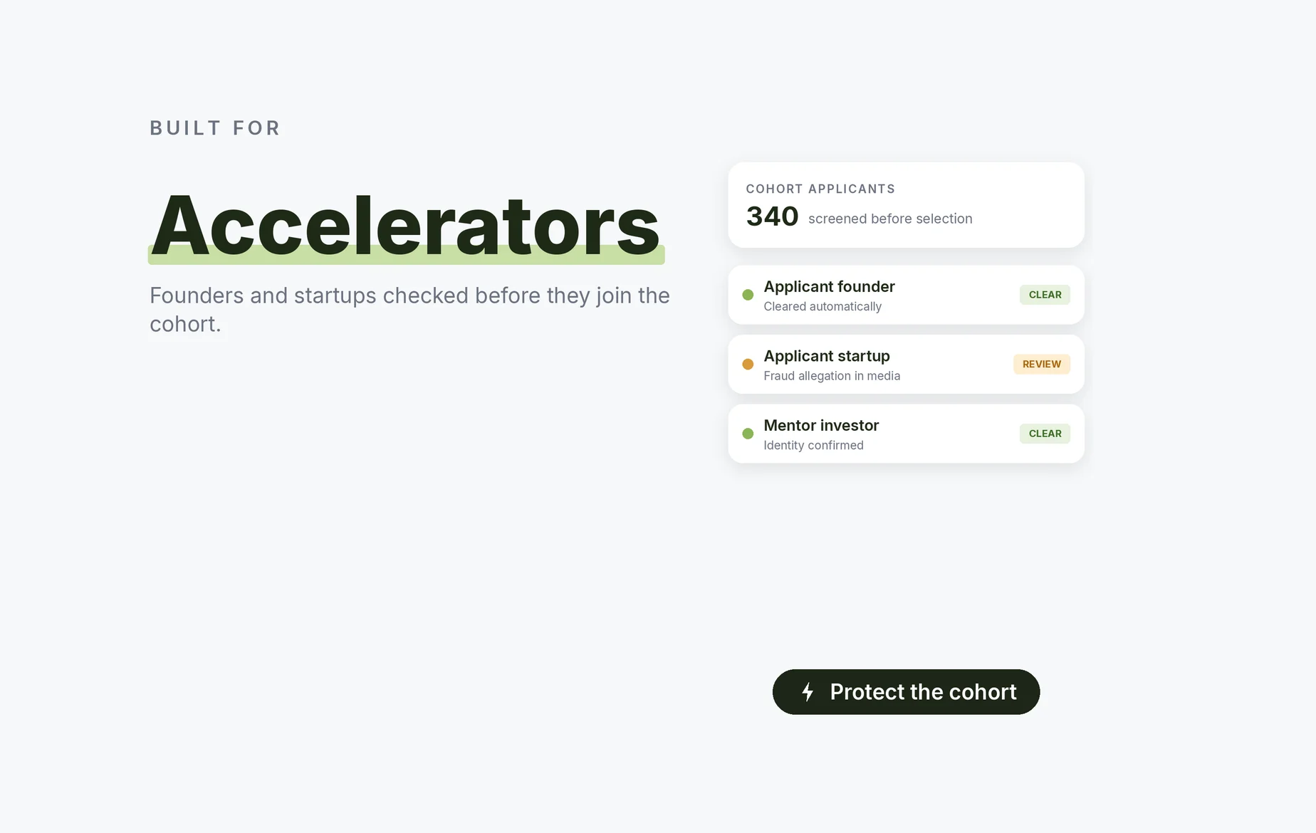 Beady for accelerators: cohort applicants screened before selection, an applicant startup with a fraud allegation in the media under review