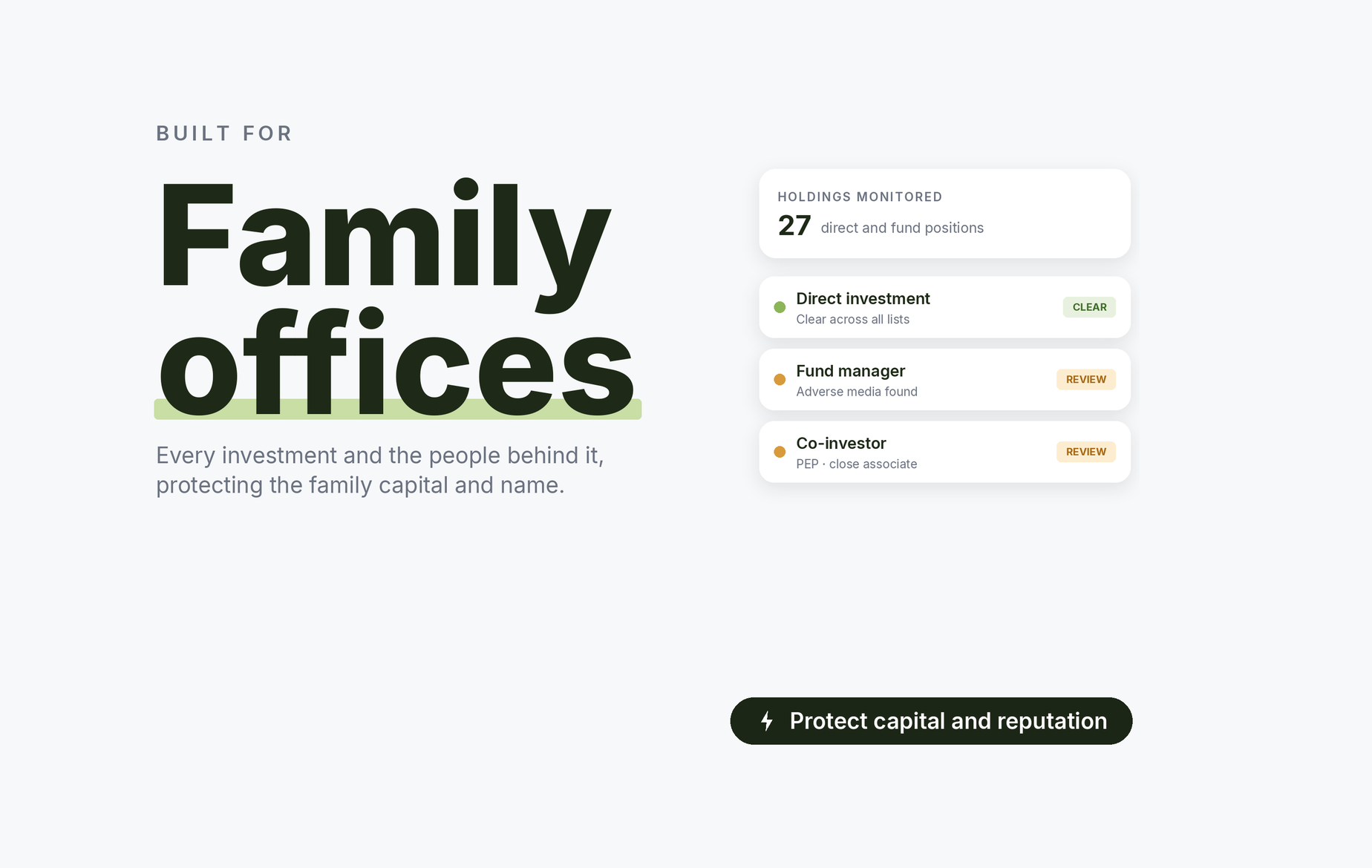 Beady for family offices: direct investments clear, a fund manager with adverse media under review, a co-investor who is a PEP close associate