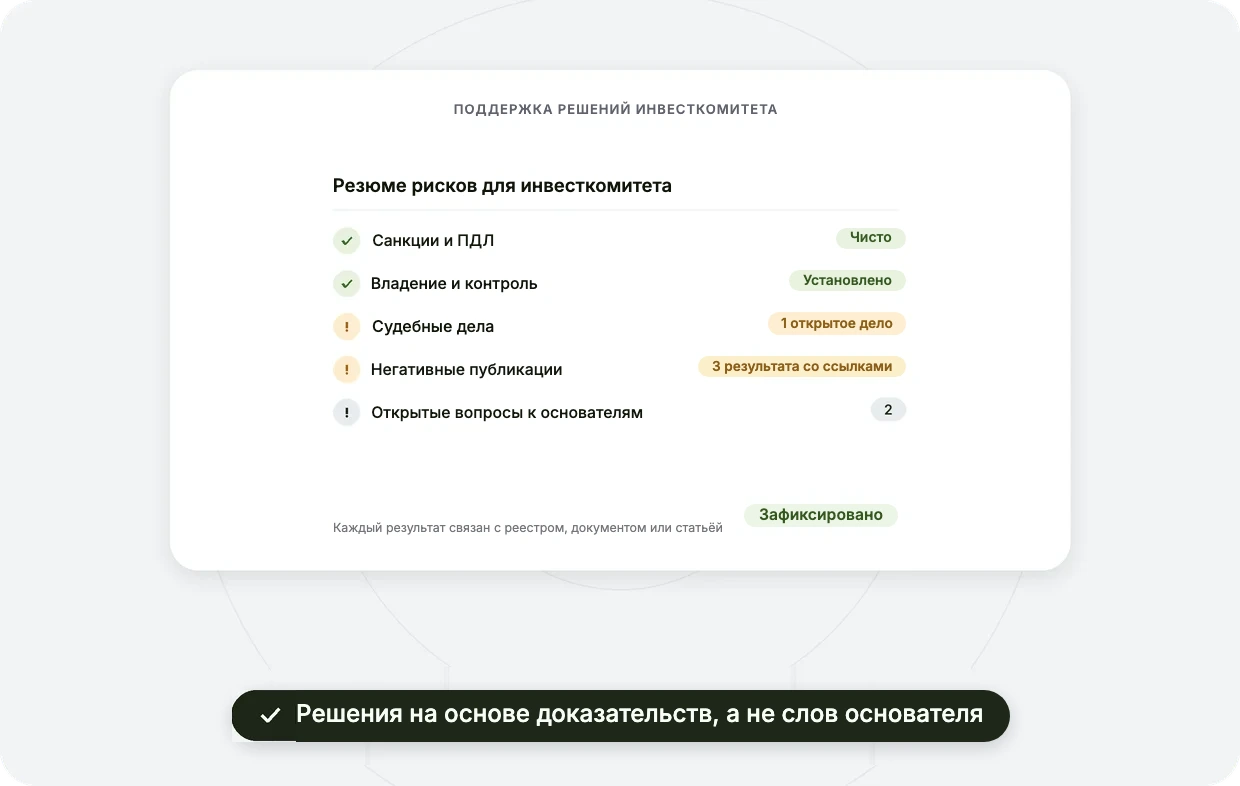 Поддержка решений инвестиционного комитета